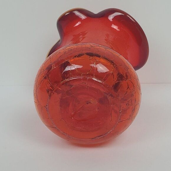 Amberina Red Orange Hand Blown Crackled Art Glass Mini Cruet Pitcher Jug Vintage - Picture 6 of 12